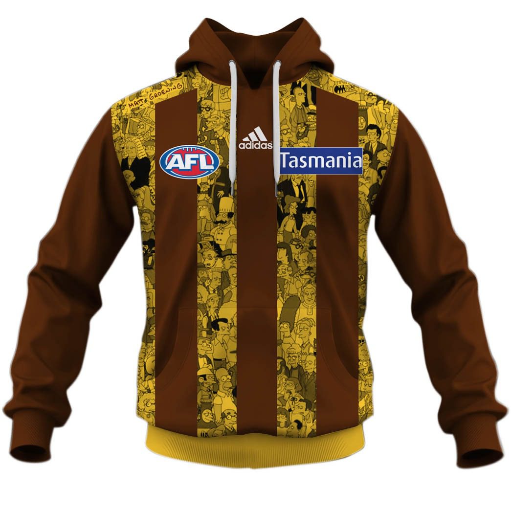 AFL Hawthorn Hawks Custom Name Number The Simpsons Guernsey Pullover Hoodie AFL Hawthorn Hawks Custom Name Number The Simpsons Guernsey Pullover Hoodie