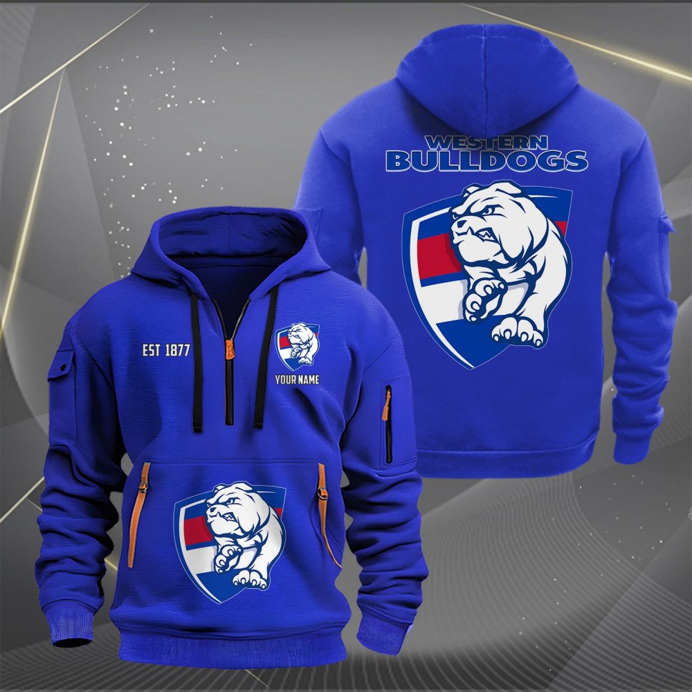 AFL Western Bulldogs Personalized Half-zip Hoodie Gift For Fans AFL Western Bulldogs Personalized Half-zip Hoodie Gift For Fans