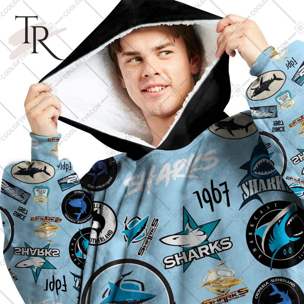 NRL Cronulla Sutherland Sharks Season Logo Fleece Blanket Hoodie | Soulcals NRL Cronulla Sutherland Sharks Season Logo Fleece Blanket Hoodie | Soulcals