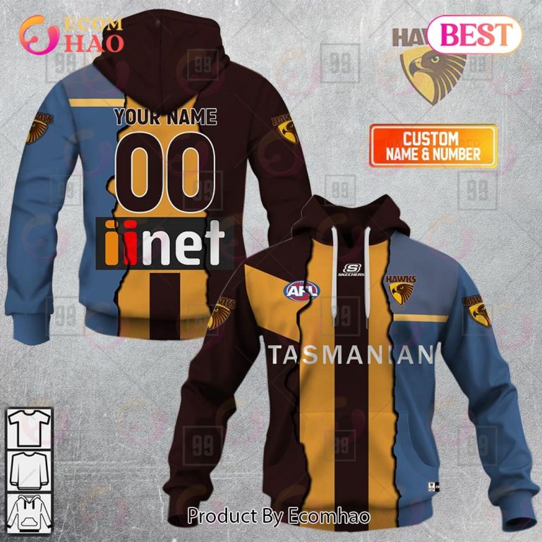 AFL Hawthorn Hawks Custom Name Number 2023 Mix Guernsey Pullover Hoodie AFL Hawthorn Hawks Custom Name Number 2023 Mix Guernsey Pullover Hoodie