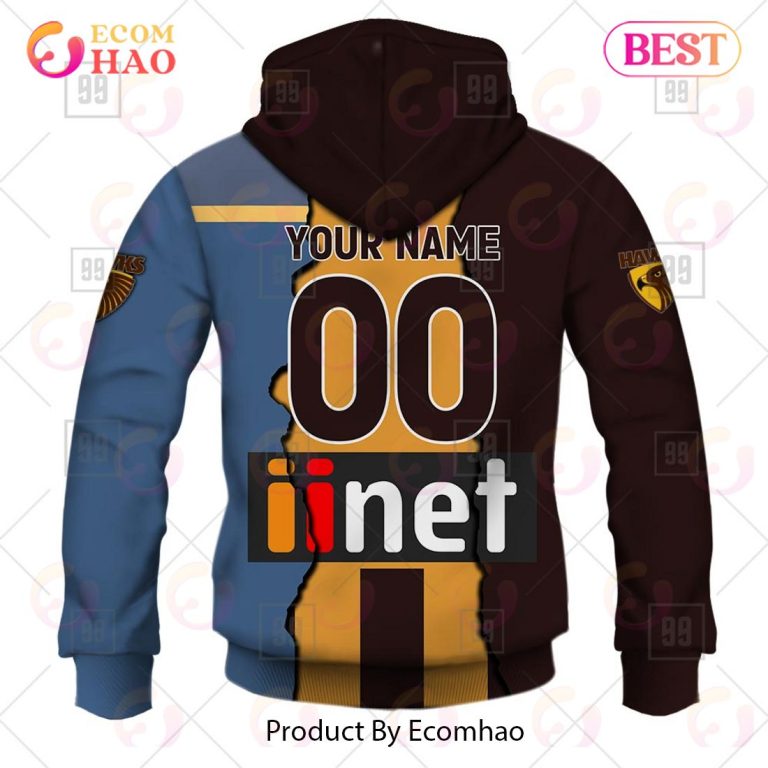 AFL Hawthorn Hawks Custom Name Number 2023 Mix Guernsey Pullover Hoodie AFL Hawthorn Hawks Custom Name Number 2023 Mix Guernsey Pullover Hoodie
