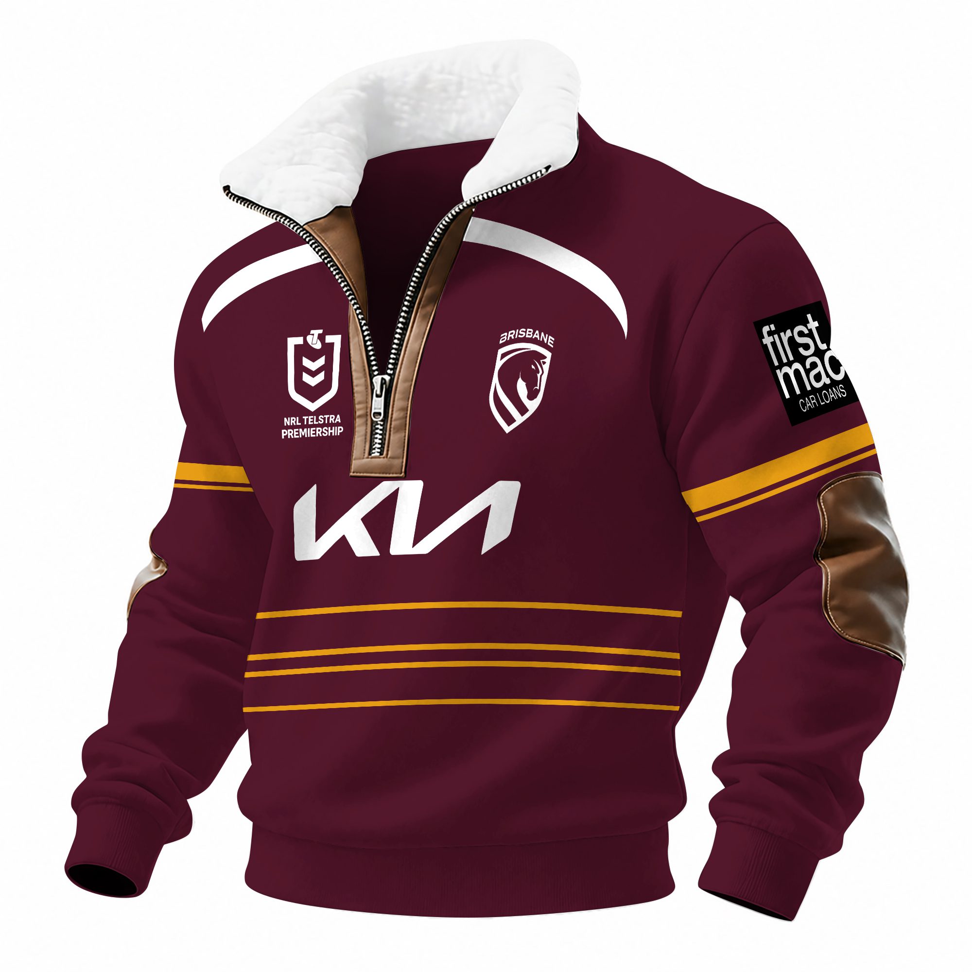Brisbane Broncos NRL Personalized Fleece Half-Zip Stand Collar Long Sleeve Brisbane Broncos NRL Personalized Fleece Half-Zip Stand Collar Long Sleeve