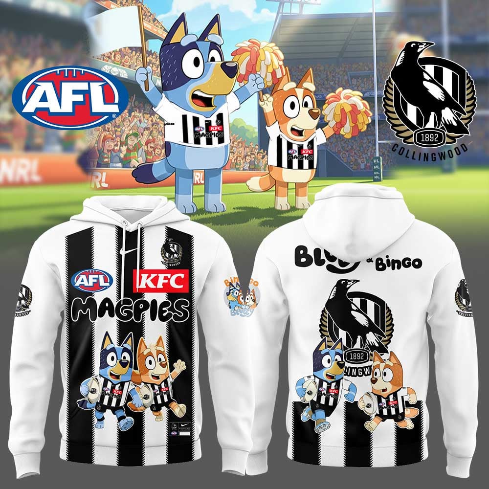 Collingwood Football Club AFL Bluey and Bingo Hoodie Collingwood Football Club AFL Bluey and Bingo Hoodie