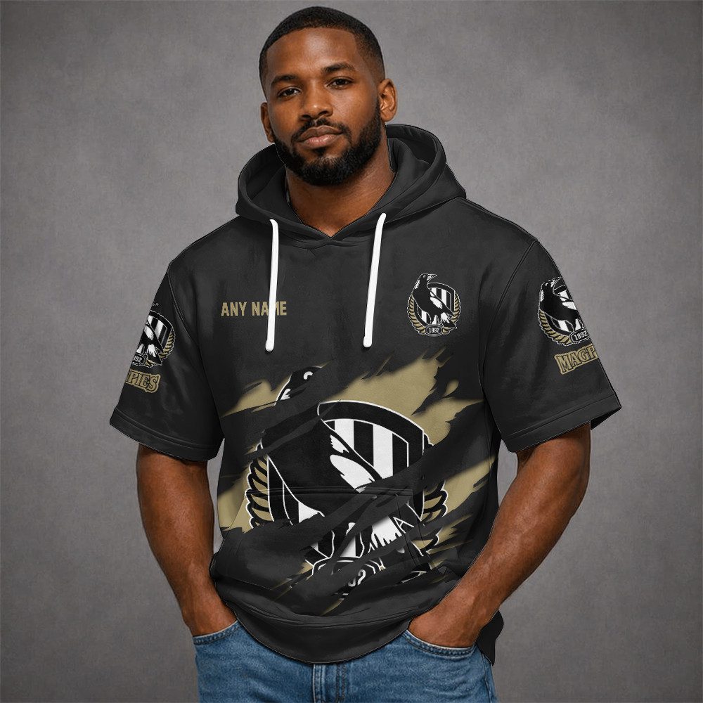Collingwood Magpies AFL Custom name Short Sleeves Hoodie v1 Collingwood Magpies AFL Custom name Short Sleeves Hoodie v1