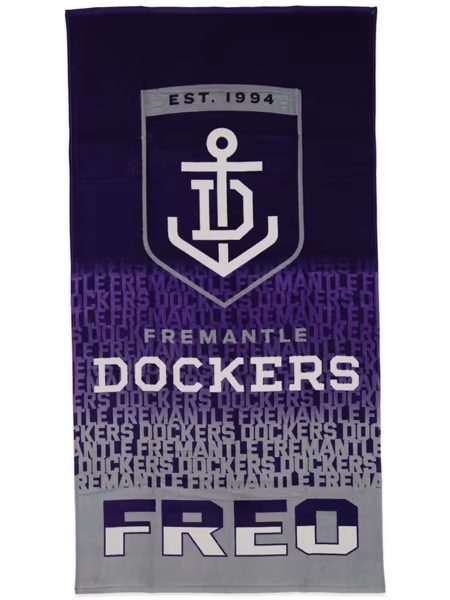 AFL Fremantle Dockers Purple Gray EST 1994 FREO Beach Towel AFL Fremantle Dockers Purple Gray EST 1994 FREO Beach Towel