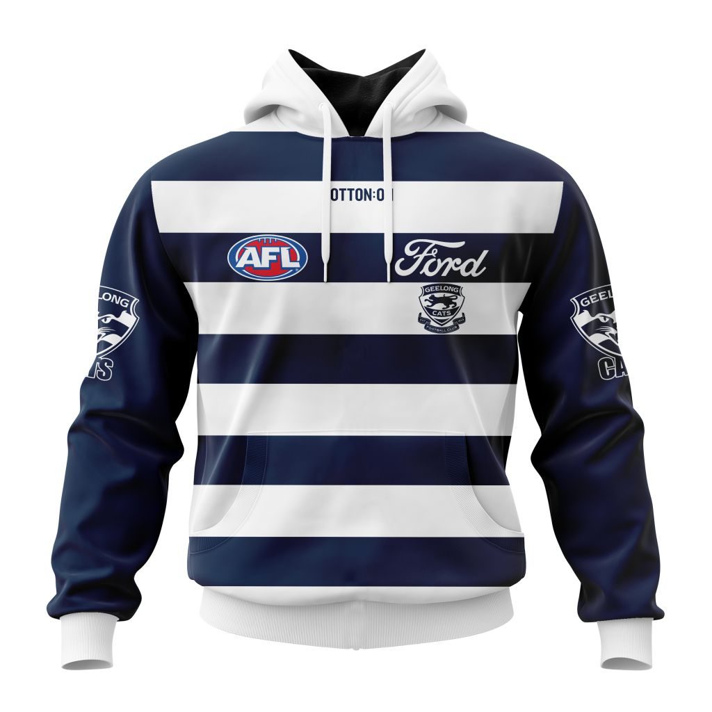 AFL Geelong Cats Custom Name Number 2023 Home Guernsey Pullover Hoodie AFL Geelong Cats Custom Name Number 2023 Home Guernsey Pullover Hoodie
