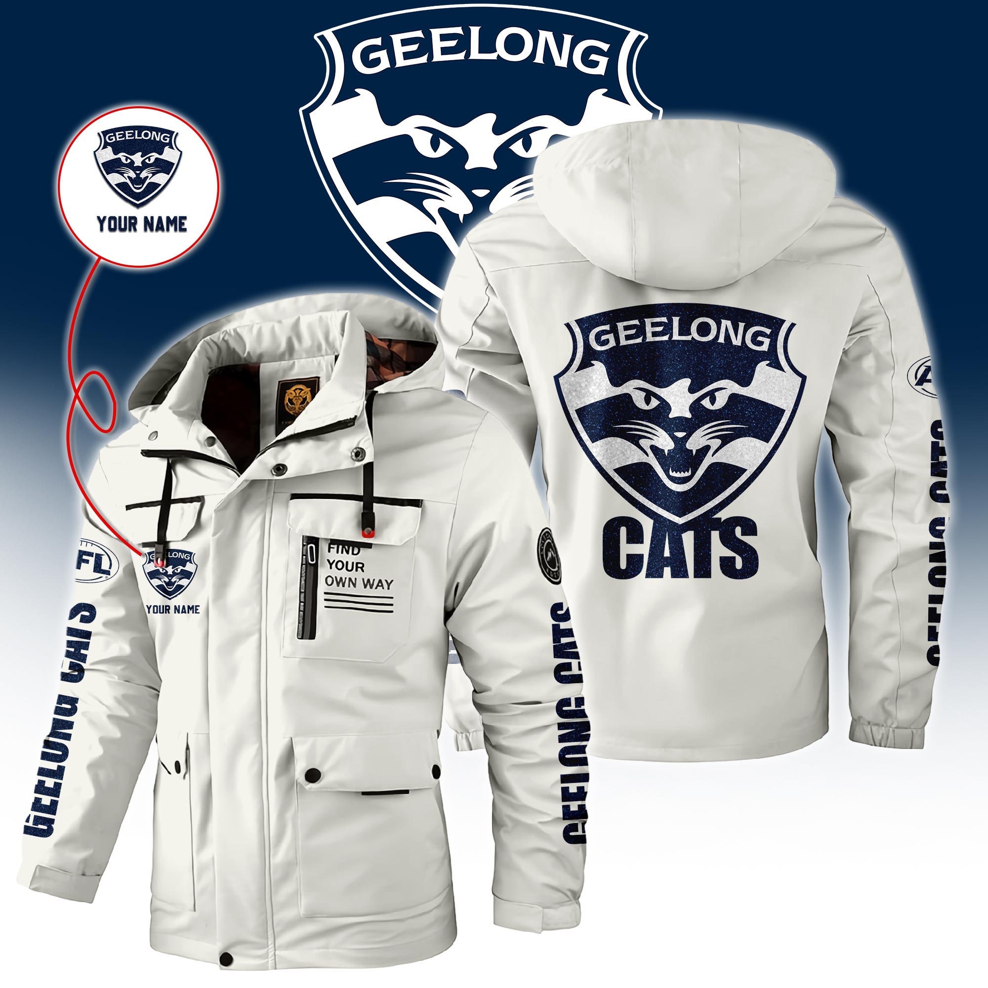 Geelong Cats AFL Custom Name Windbreaker Jacket v1 Geelong Cats AFL Custom Name Windbreaker Jacket v1