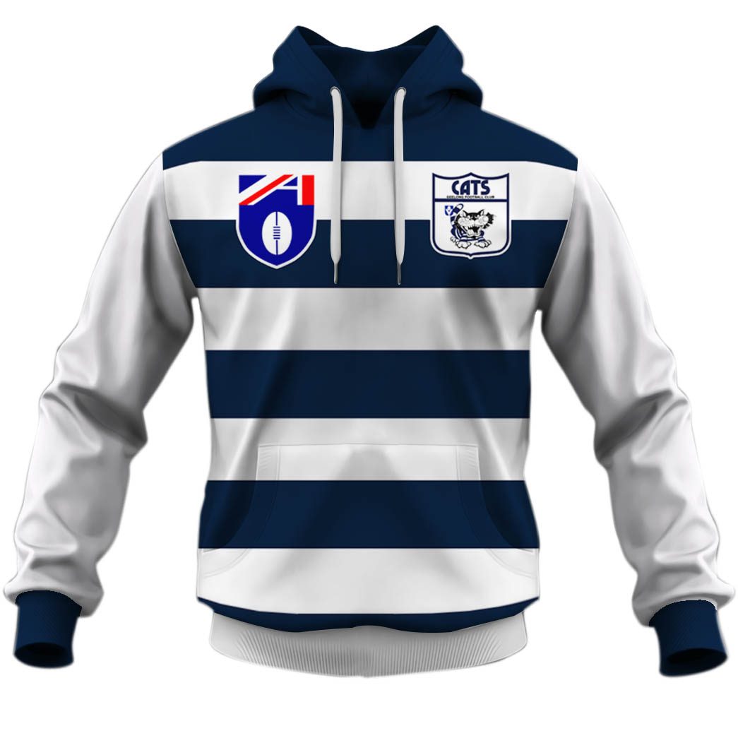 AFL Geelong Cats Custom Name Number 90s Vintage Retro Guernsey Pullover Hoodie AFL Geelong Cats Custom Name Number 90s Vintage Retro Guernsey Pullover Hoodie