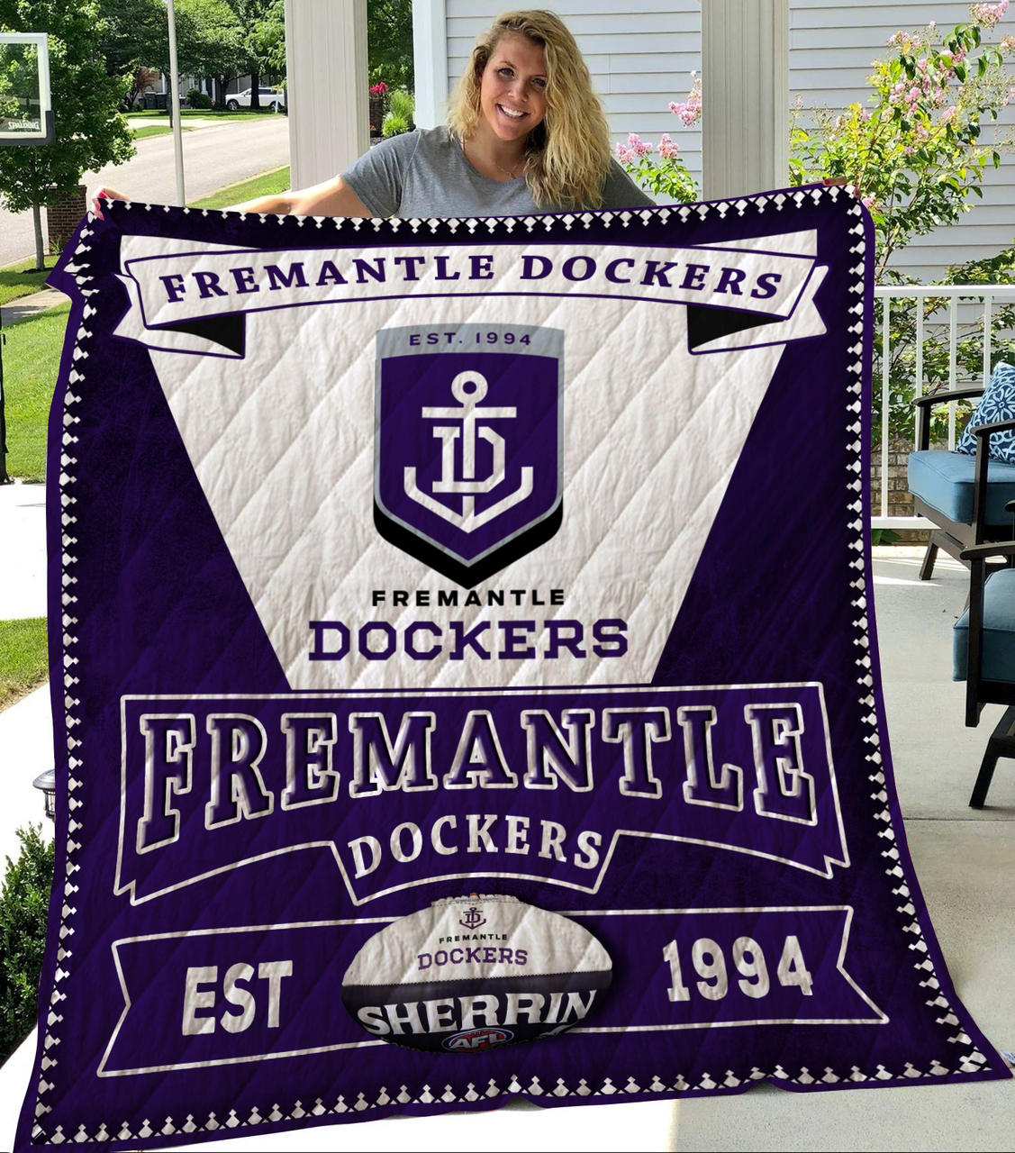 AFL Fremantle Dockers EST 1994 Quilt Blanket AFL Fremantle Dockers EST 1994 Quilt Blanket