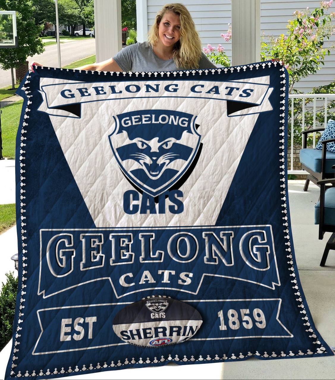 AFL Geelong Cats EST 1859 Quilt Blanket AFL Geelong Cats EST 1859 Quilt Blanket