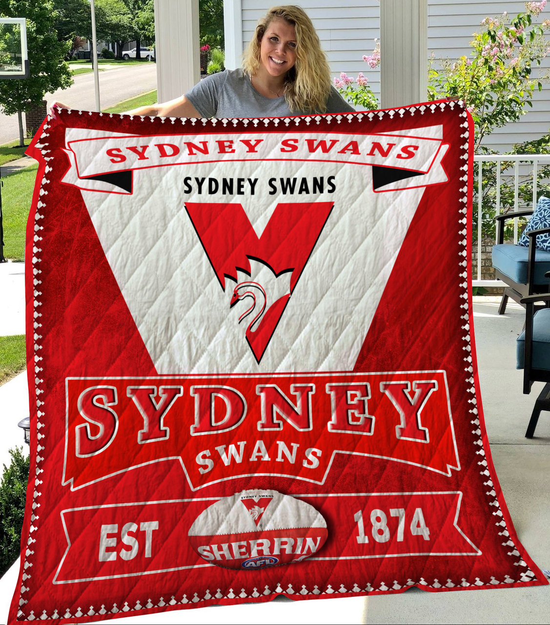 AFL Sydney Swans EST 1874 Quilt Blanket V1 AFL Sydney Swans EST 1874 Quilt Blanket V1