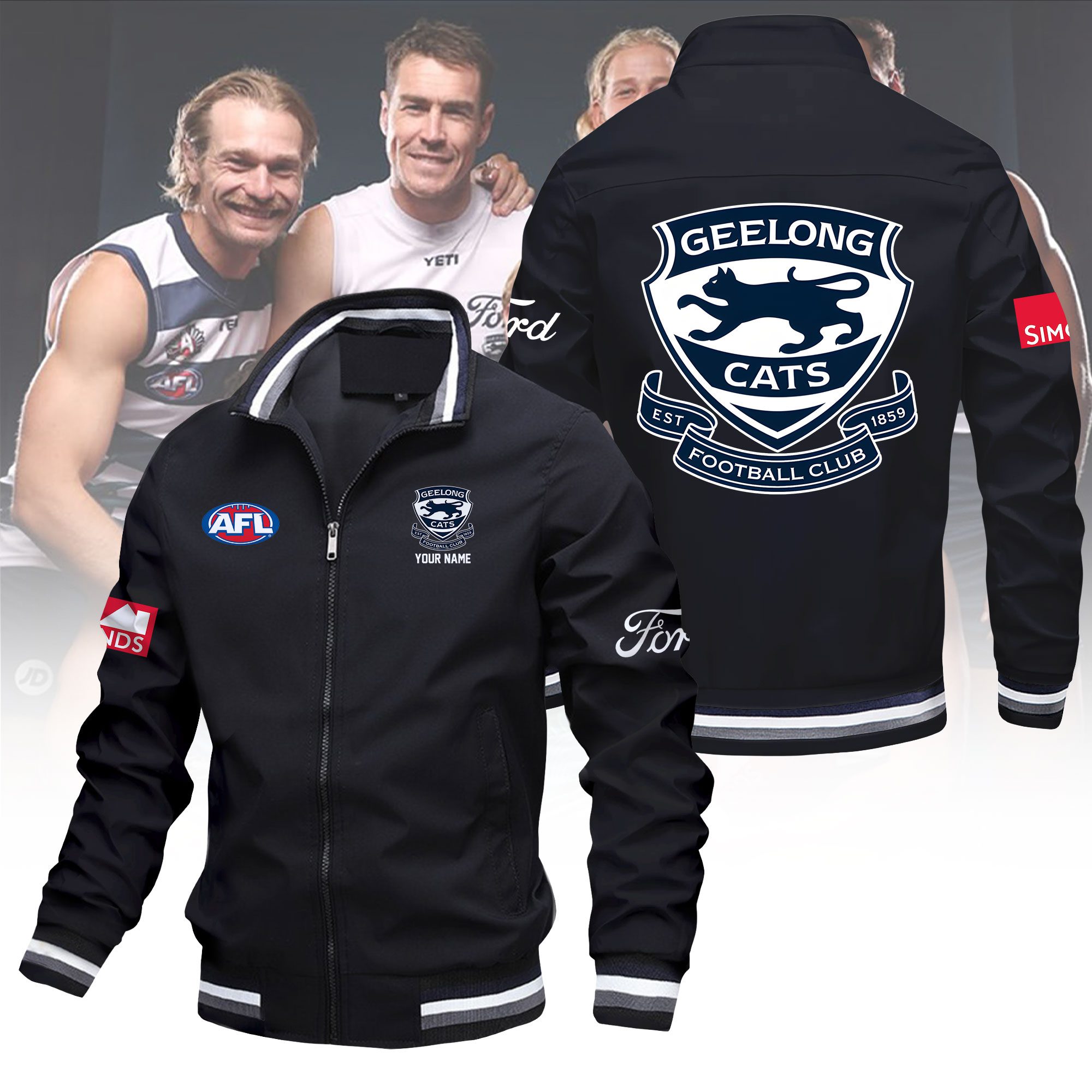 AFL Geelong Cats Custom Name Lapel Jacket AFL Geelong Cats Custom Name Lapel Jacket