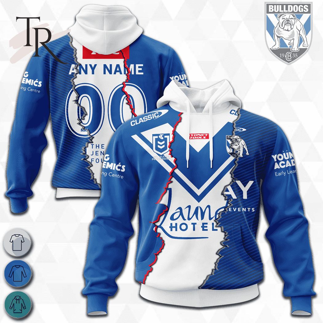 Custom Name And Number Canterbury Bankstown Bulldogs NRL 2023 Mix Jerseys Hoodie 3D Custom Name And Number Canterbury Bankstown Bulldogs NRL 2023 Mix Jerseys Hoodie 3D