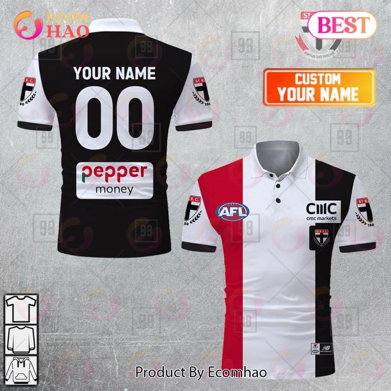 AFL St Kilda Saints Custom Name Number White 2023 Polo Shirt AFL St Kilda Saints Custom Name Number White 2023 Polo Shirt