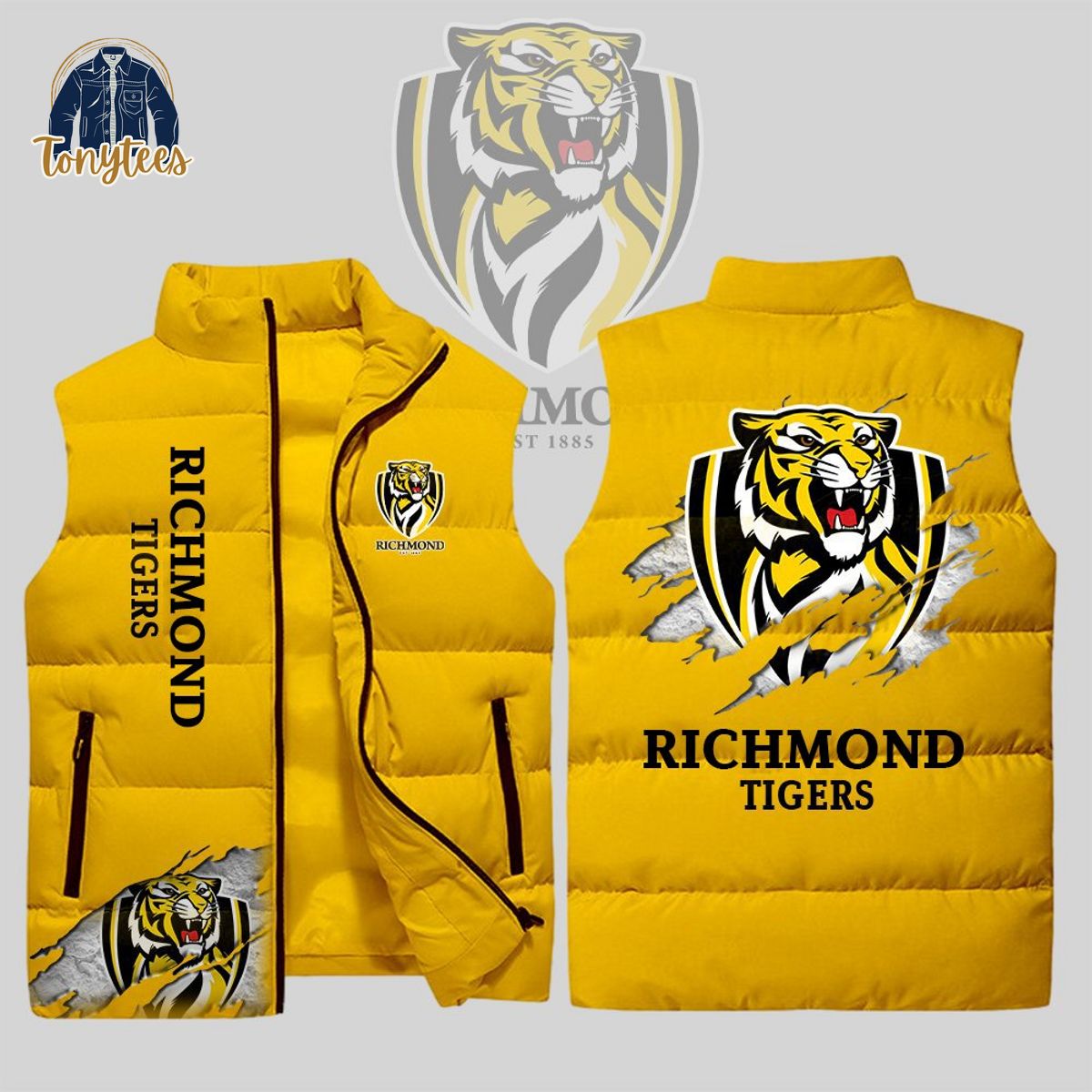 Richmond Football Club Tigers AFL Sleeveless Puffer Jackets Richmond Football Club Tigers AFL Sleeveless Puffer Jackets