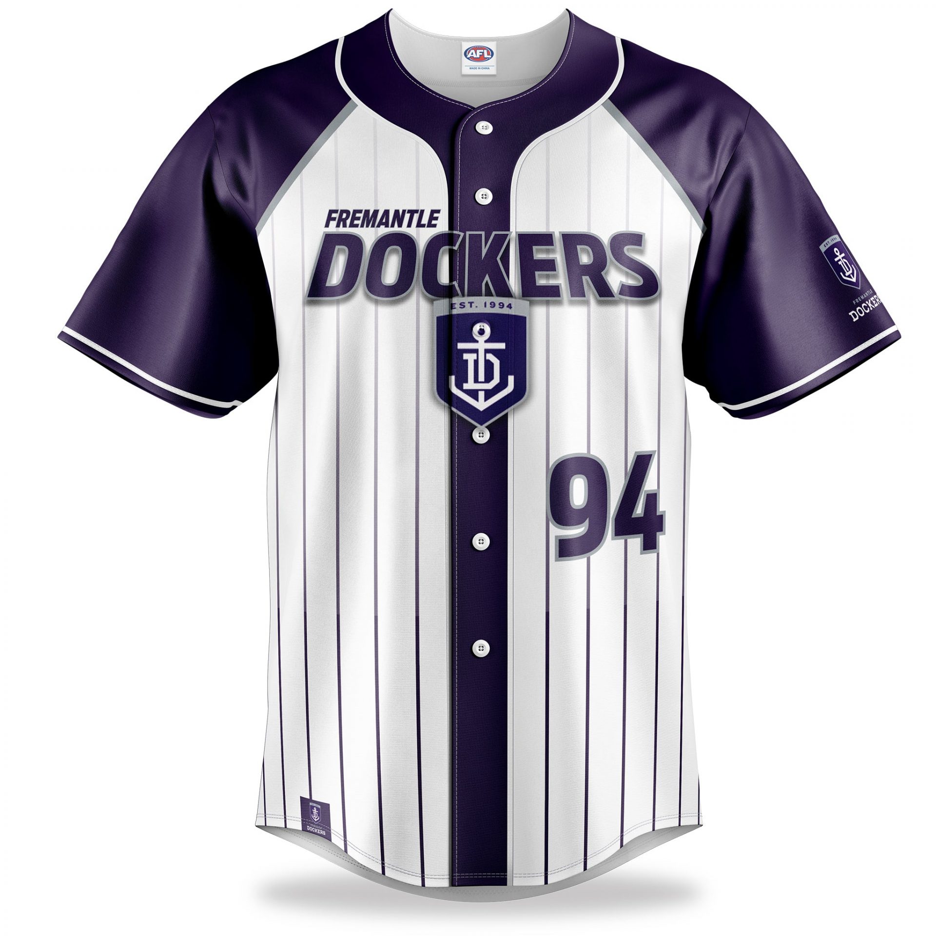 AFL Fremantle Dockers White Purple Baseball Jersey AFL Fremantle Dockers White Purple Baseball Jersey
