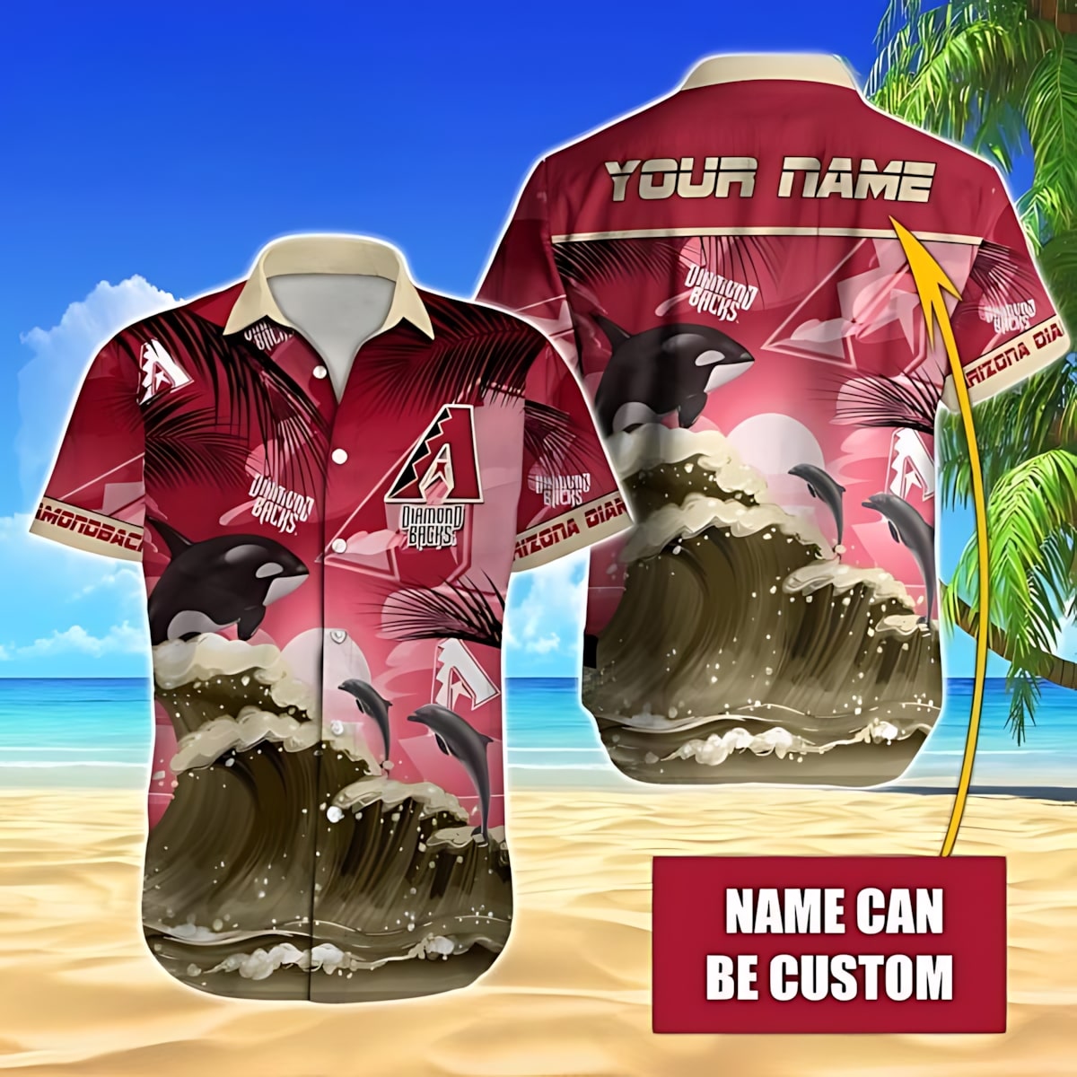 Arizona Diamondbacks Dolphins Ocean Waves Hawaiian Shirt