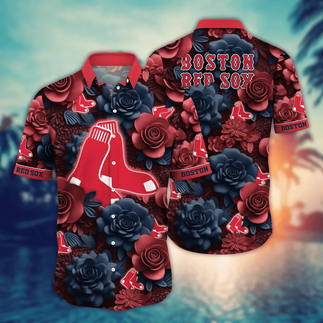 Boston Red Sox Midnight Rose Hawaiian Shirt