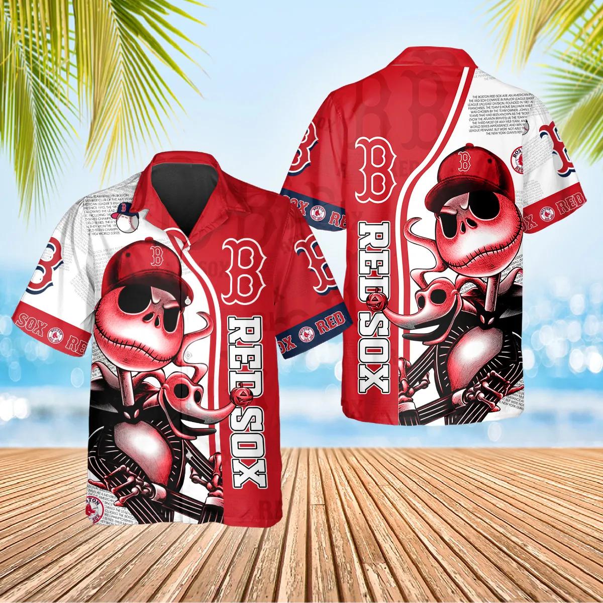 Boston Red Sox Skeleton Style Hawaiian Shirt