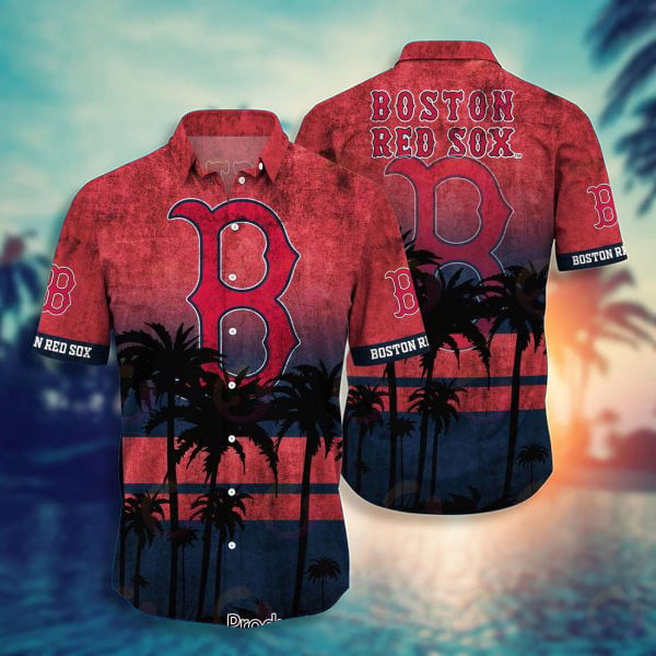 Boston Red Sox Sunset Palms Hawaiian Shirt