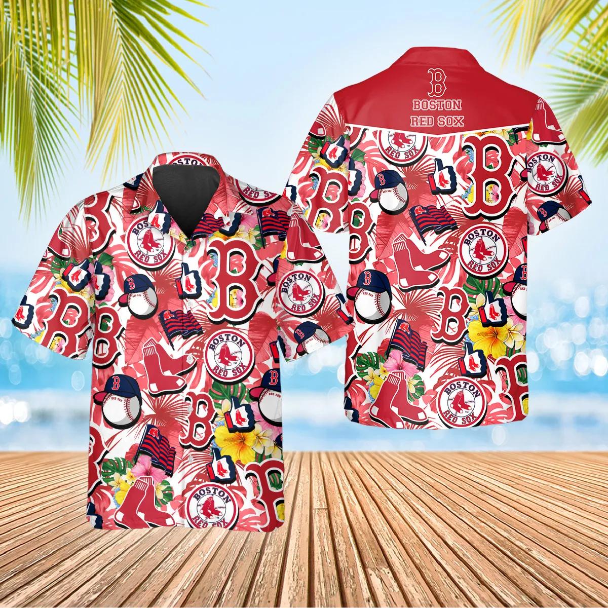 Boston Red Sox Tropical Logo Collage Hawaiian Shirt