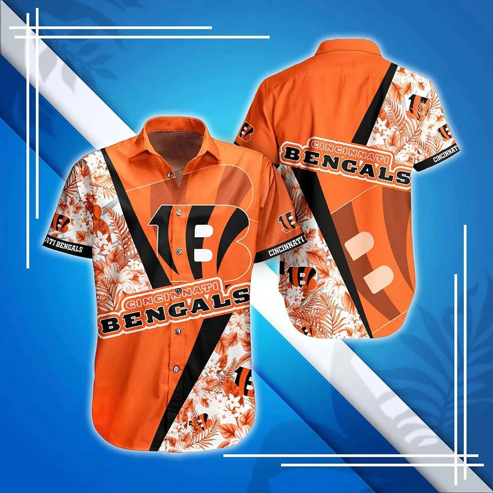 Cincinnati Bengals Diagonal Floral Hawaiian Shirt