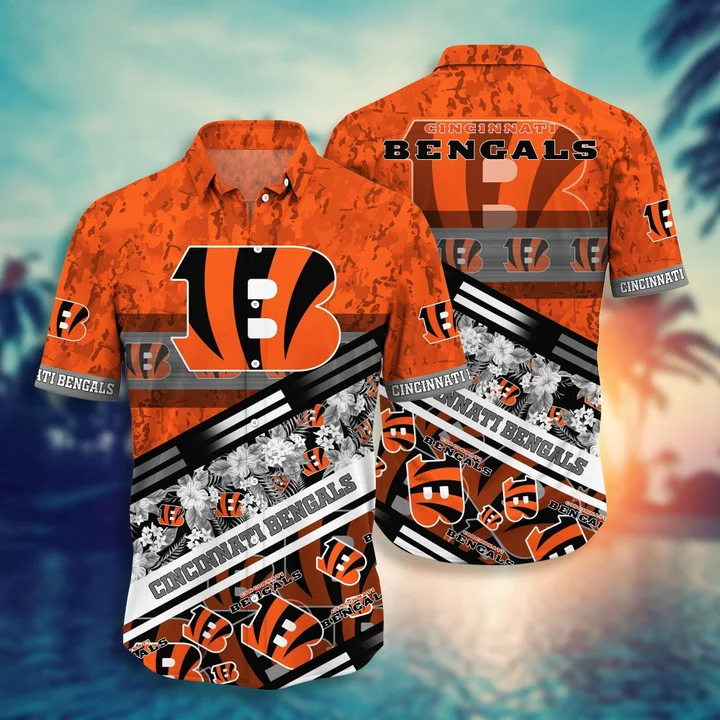 Cincinnati Bengals Floral Waves Hawaiian Shirt