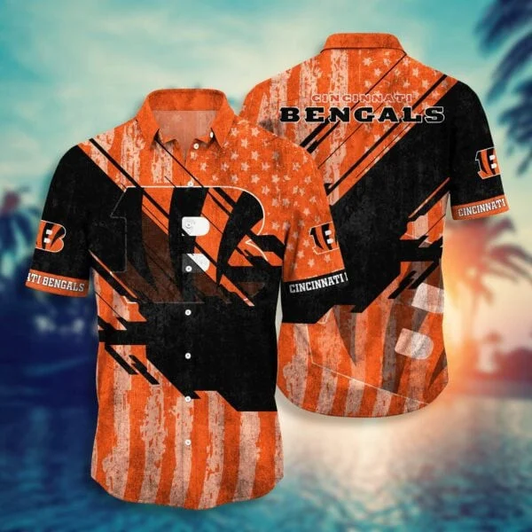 Cincinnati Bengals Grunge Stripes Hawaiian Shirt