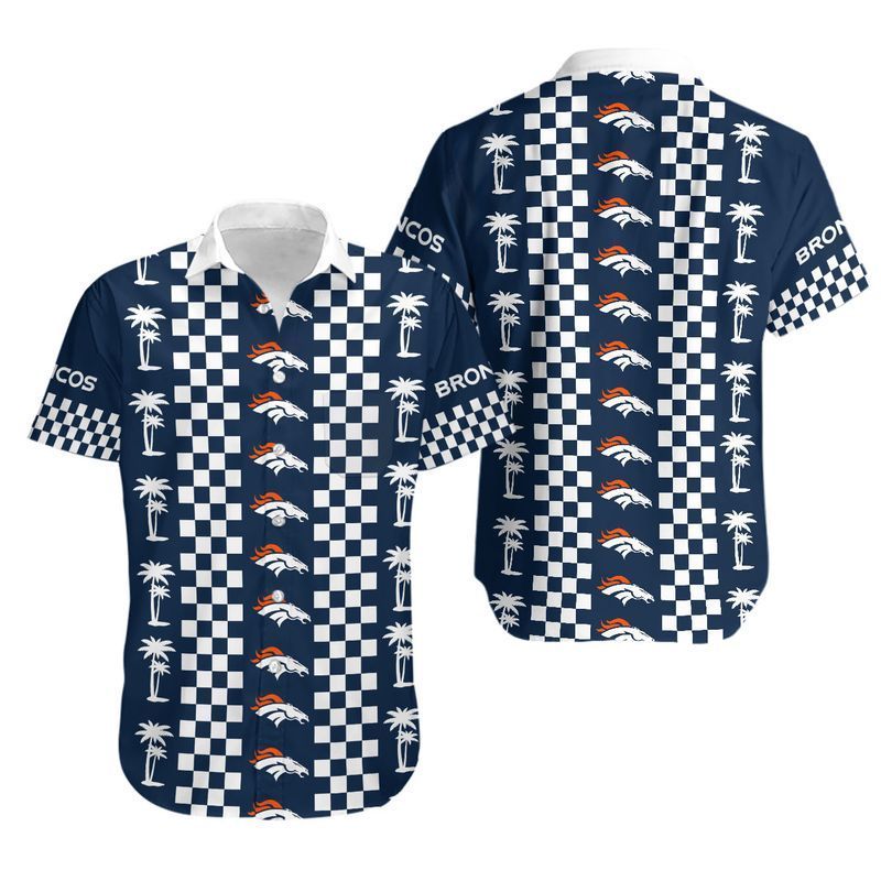 Denver Broncos Checkered Palm Hawaiian Shirt