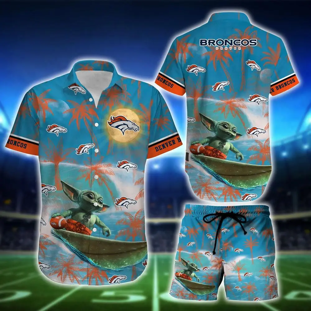 Denver Broncos Island Adventure Baby Yoda Hawaiian Shirt