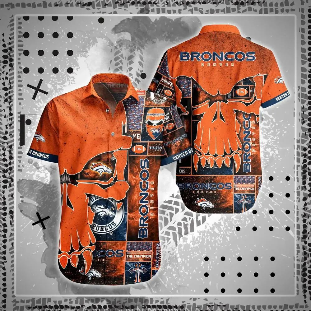 Denver Broncos Skull & Grit Hawaiian Shirt