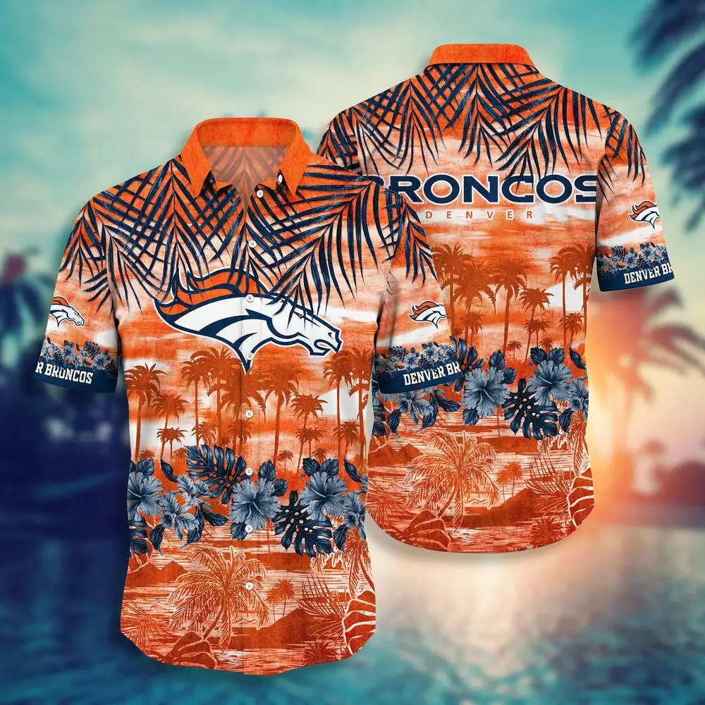 Denver Broncos Sunset Palm Collection Hawaiian Shirt