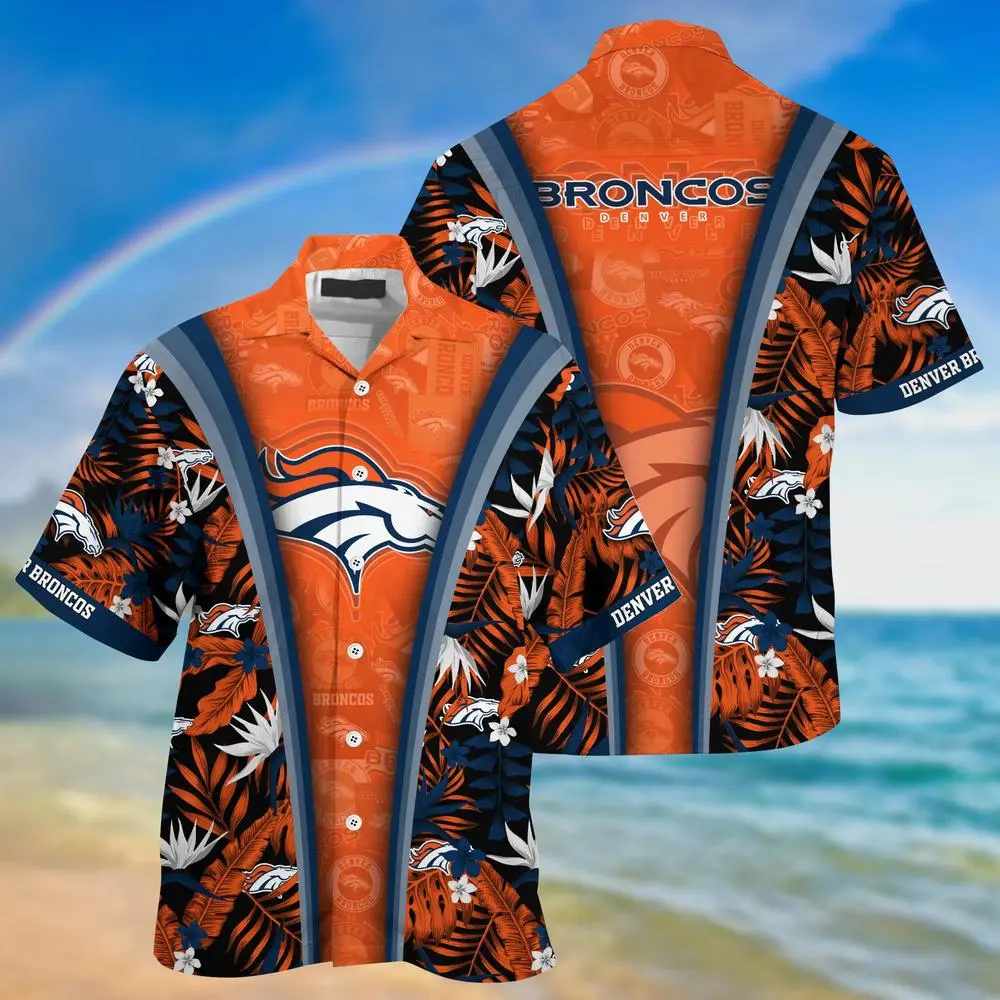 Denver Broncos Tropical Stripe Hawaiian Shirt