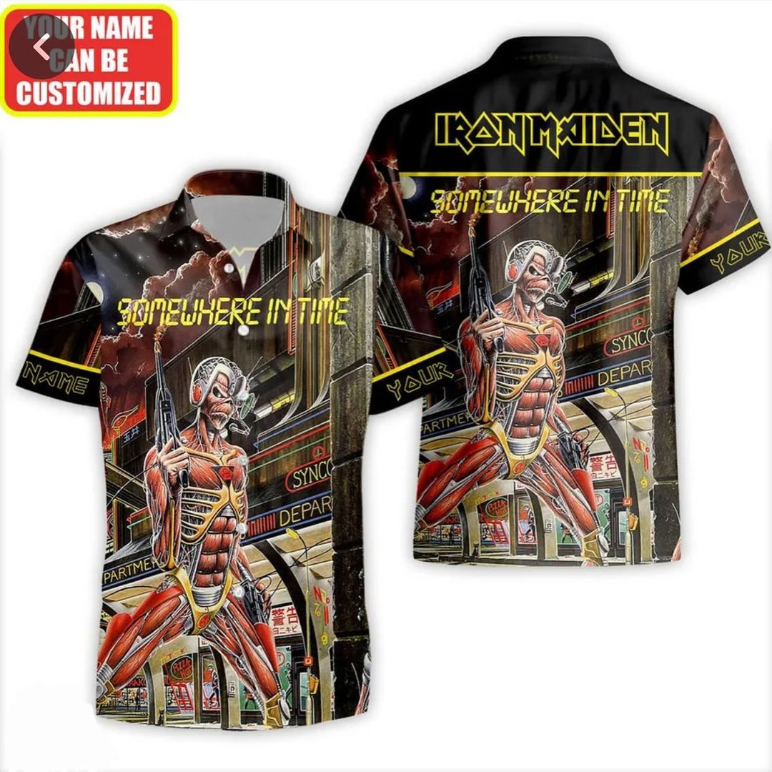 Iron Maiden Somewhere in Time Neon Cyber Hawaiian Shirt