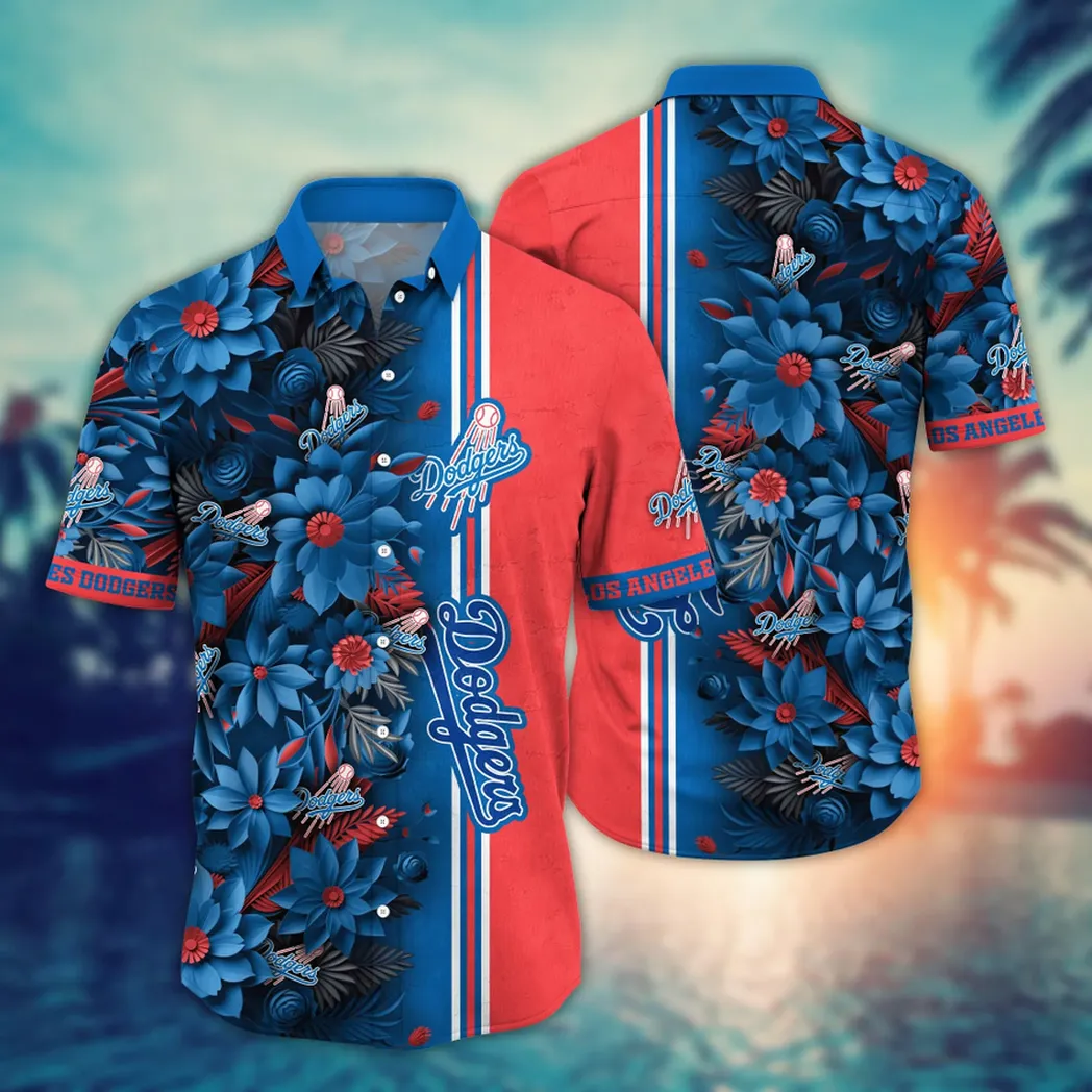 Los Angeles Dodgers Bold Stripe Floral Hawaiian Shirt