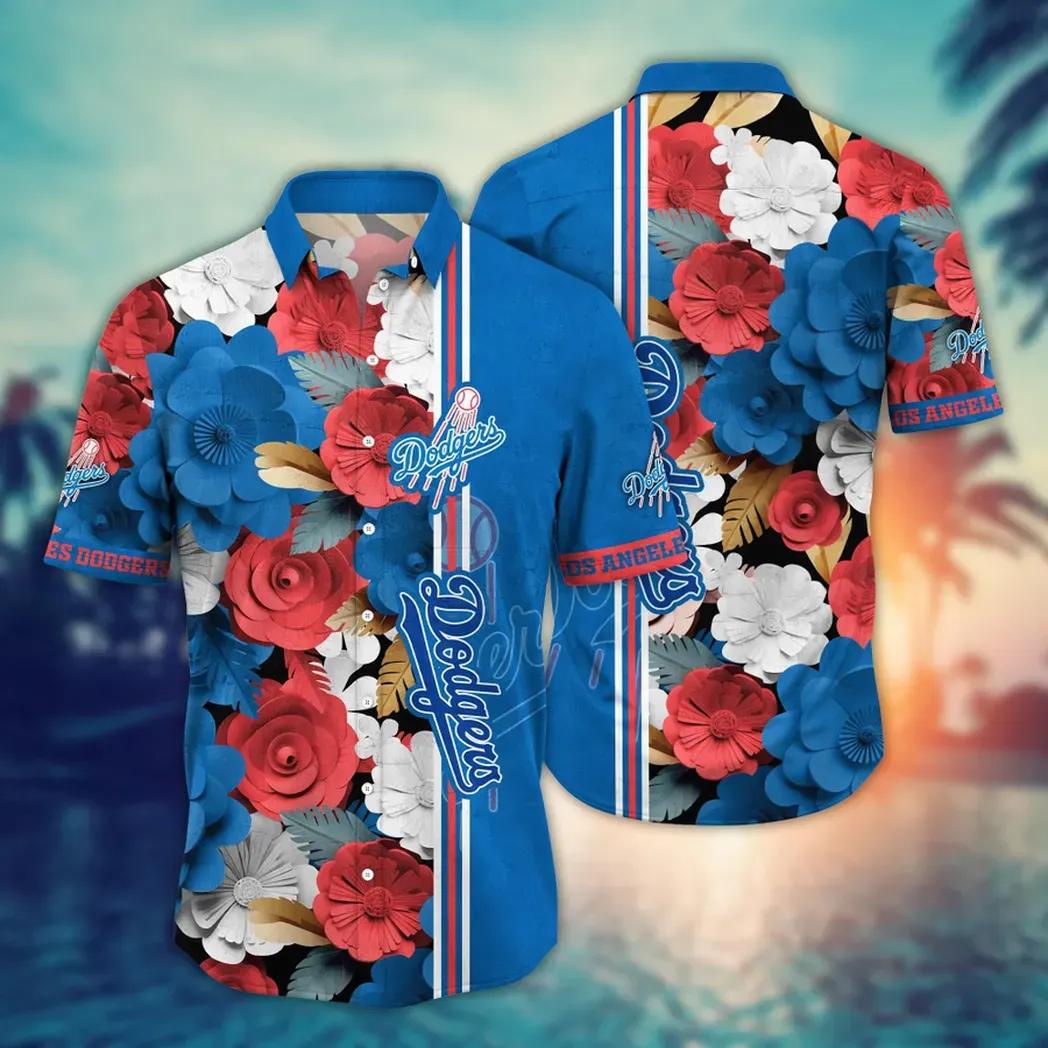 Los Angeles Dodgers Floral Stripe Hawaiian Shirt