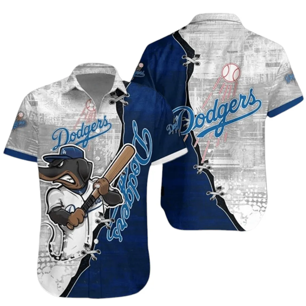 Los Angeles Dodgers Mascot Bat Swing Hawaiian Shirt