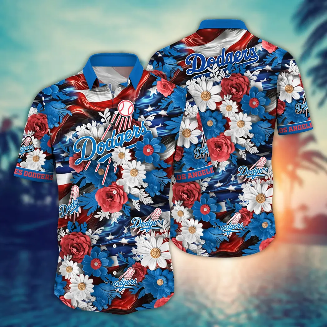 Los Angeles Dodgers Patriotic Floral Hawaiian Shirt