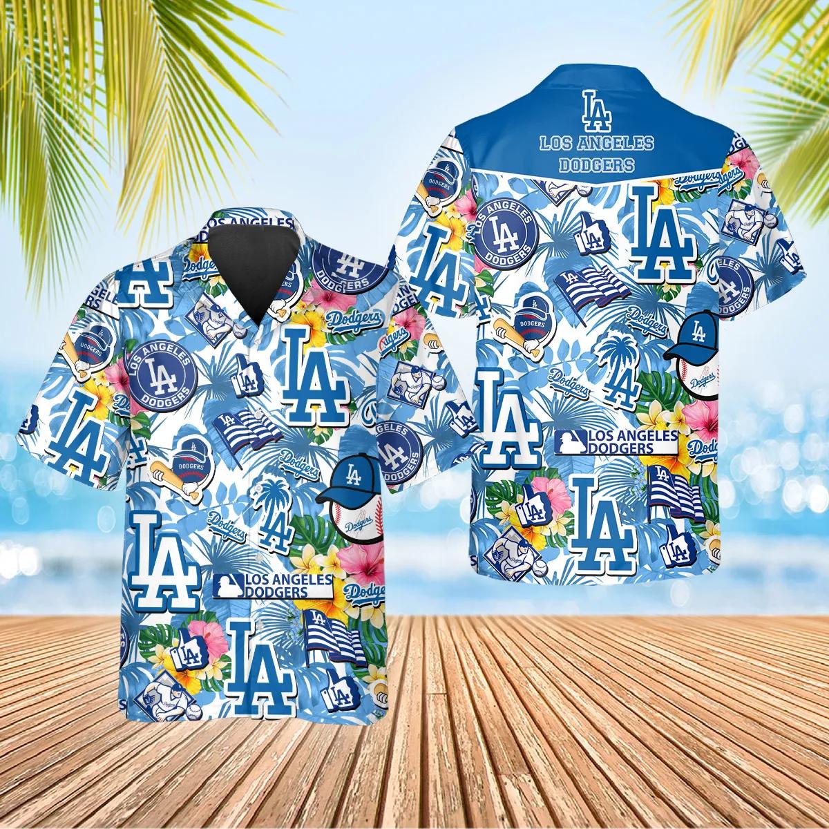 Los Angeles Dodgers Tropical Logo Collage Hawaiian Shirt