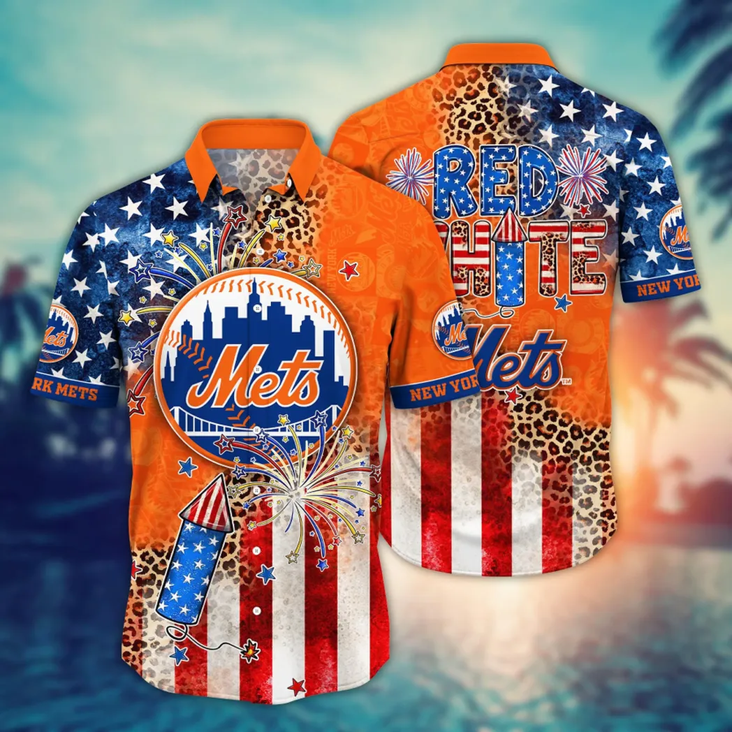 New York Mets Red White Hawaiian Shirt