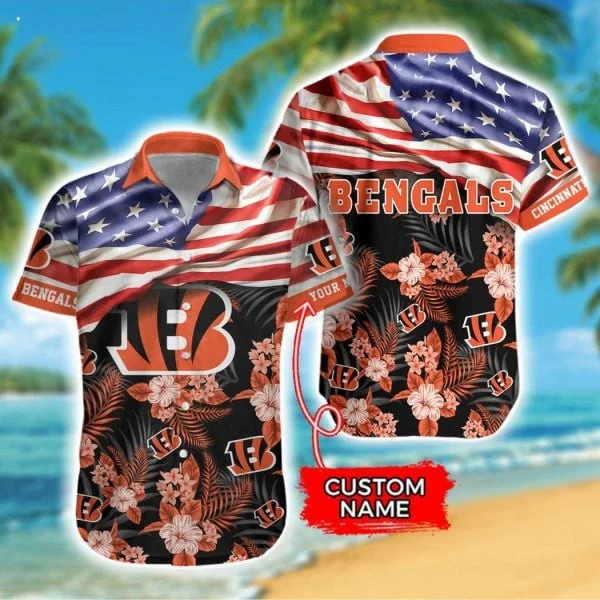 Personaized Cincinnati Bengals Patriotic Blossom Hawaiian Shirt