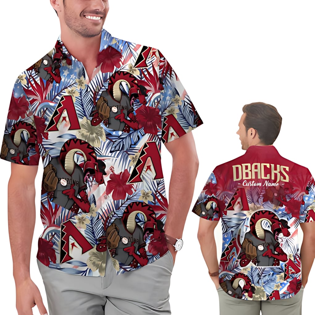 Personalized Arizona Diamondbacks Mascot Tropical Flower Hawaiian Shirt