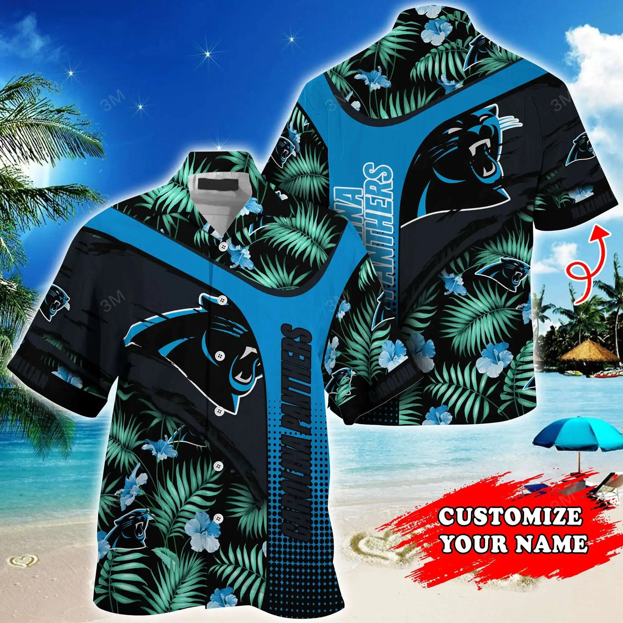 Personalized Carolina Panthers Panther Paradise Hawaiian Shirt