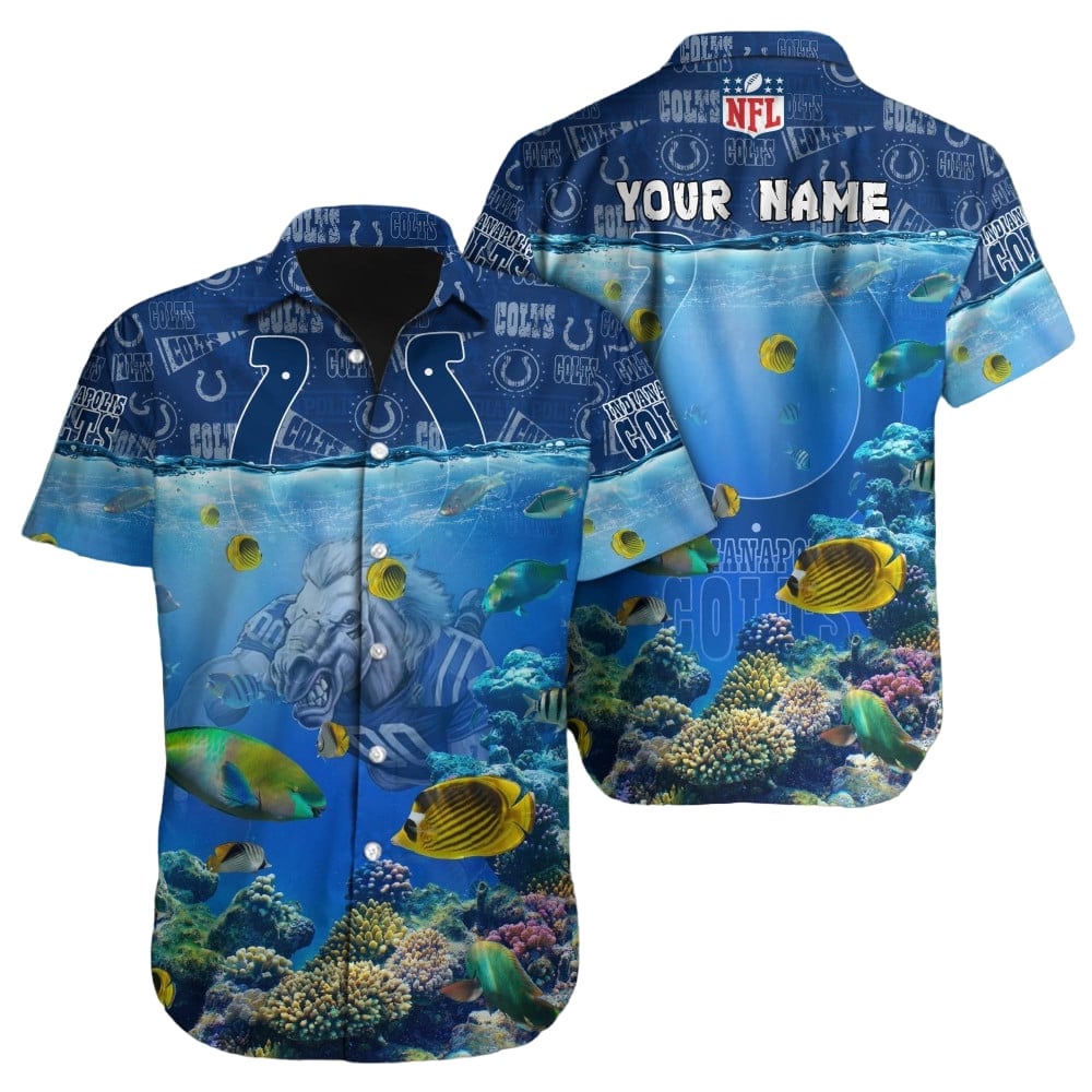 Personalized Indianapolis Colts Blue Tide Tropic Hawaiian Shirt