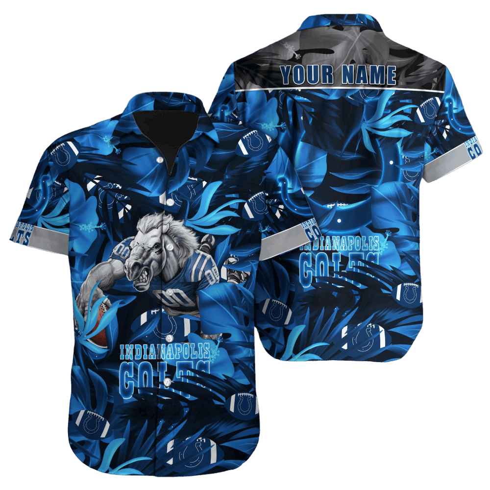 Personalized Indianapolis Colts Blue Wave Floral Hawaiian Shirt