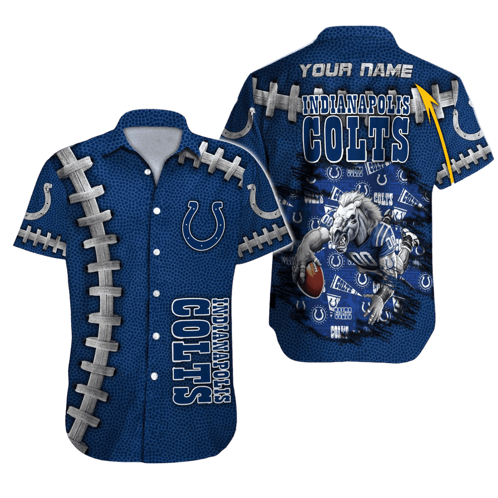 Personalized Indianapolis Colts Blue Wave Island Hawaiian Shirt