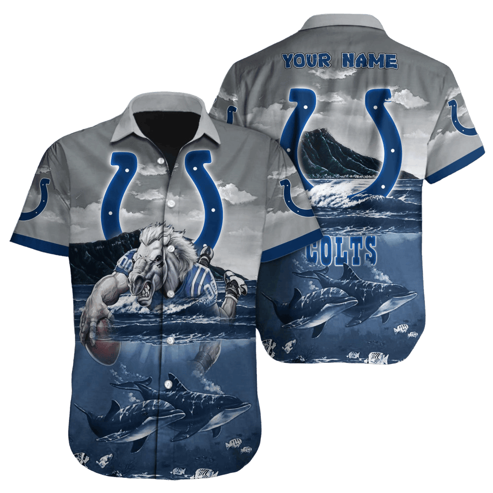 Personalized Indianapolis Colts Sunlit Wave Hawaiian Shirt