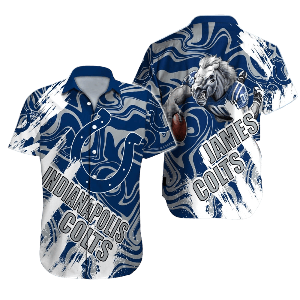 Personalized Indianapolis Colts Tropical Grid Hawaiian Shirt