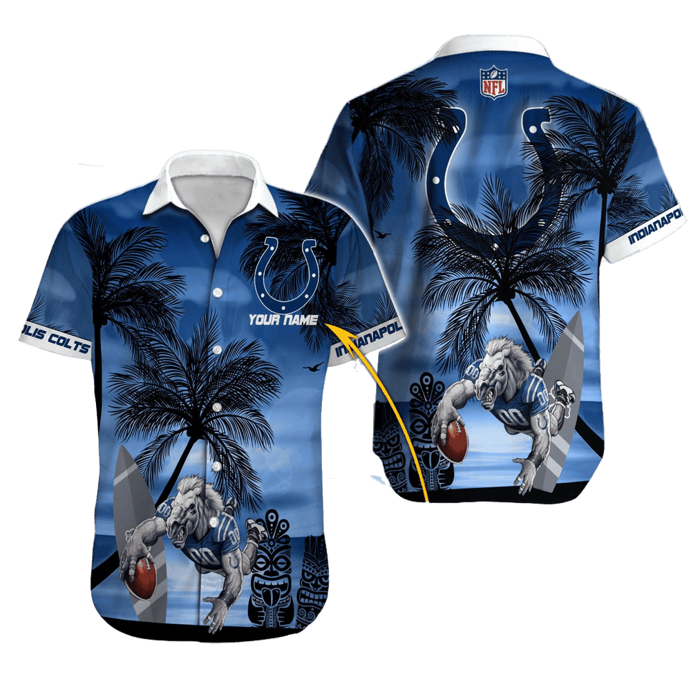 Personalized Indianapolis Colts Tropical Victory Wave Hawaiian Shirt