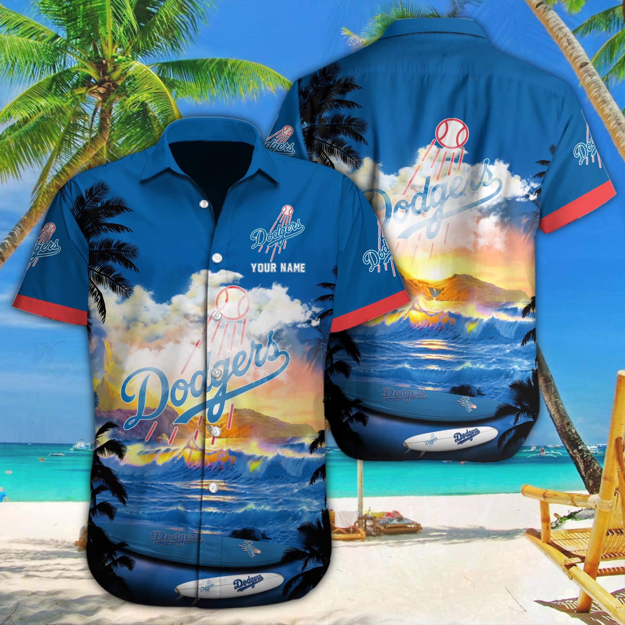 Personalized Los Angeles Dodgers Tropical Sunset Hawaiian Shirt